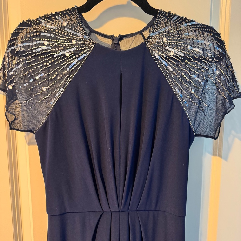 JS Boutique Navy Blue Jewel beaded cap sleeve gown | size 4 - Picture 3 of 9